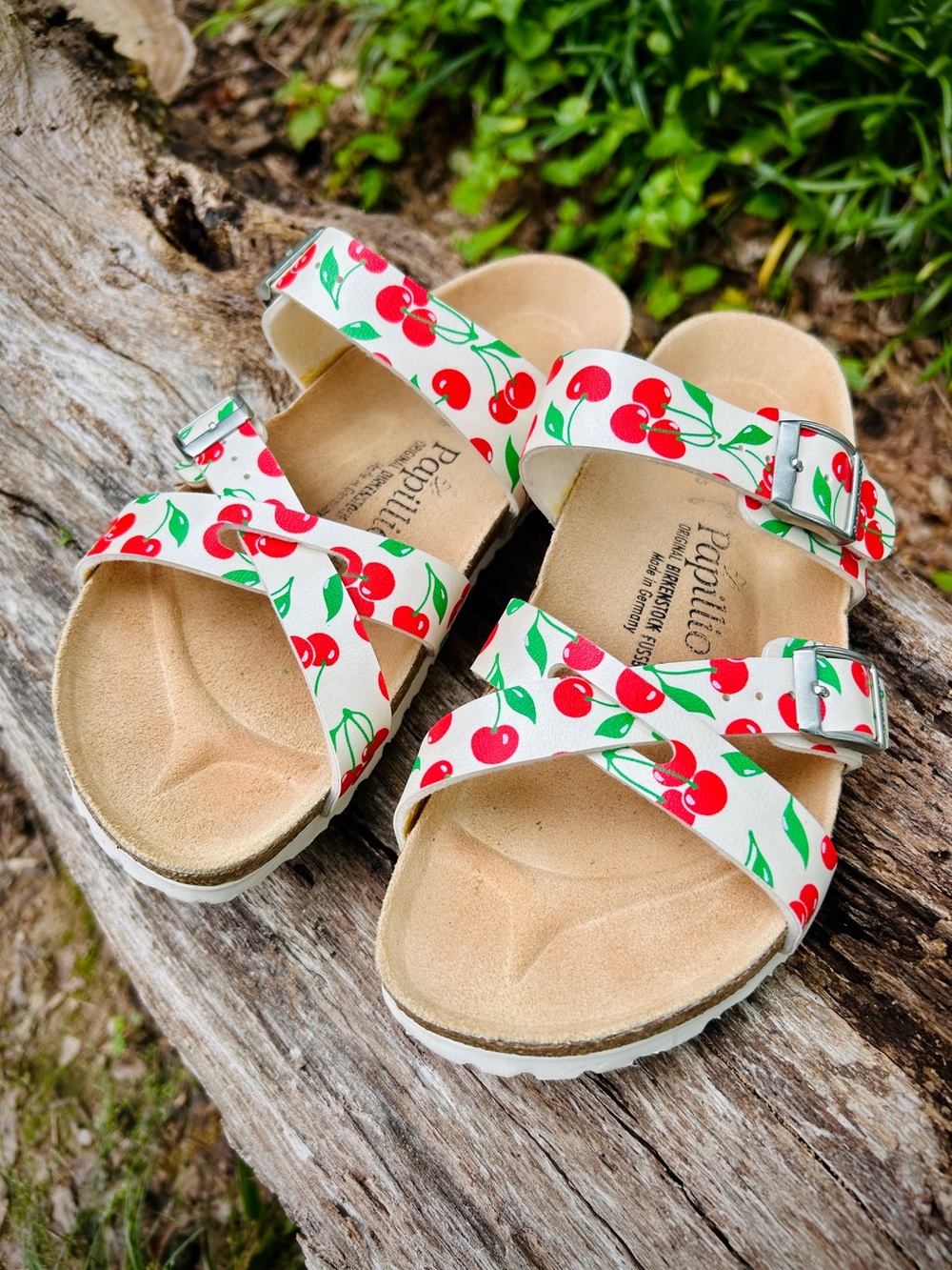Birkenstock Papillio Cherry Print White Sandals